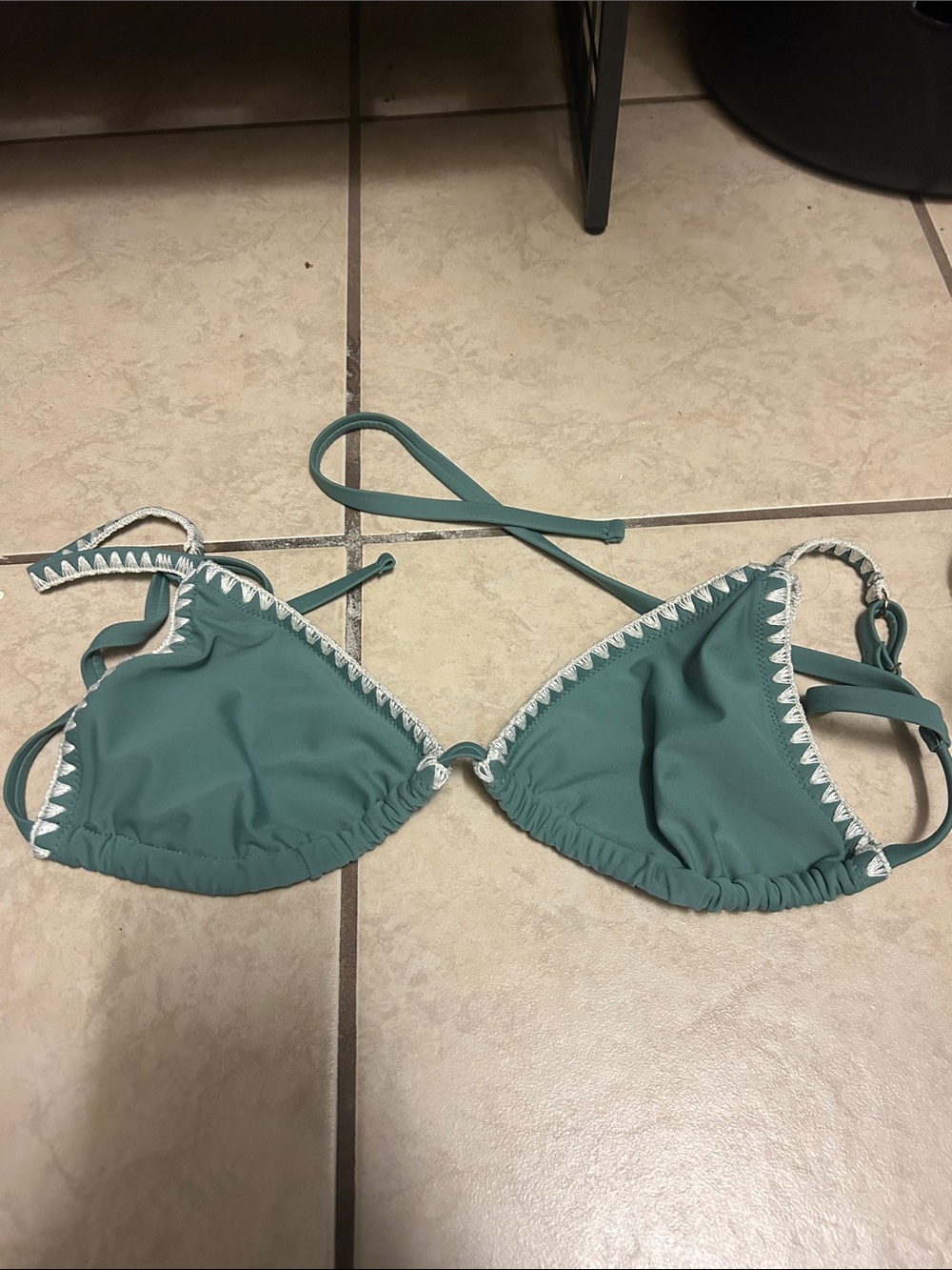 Teal Triangle Bikini Top with White Trim